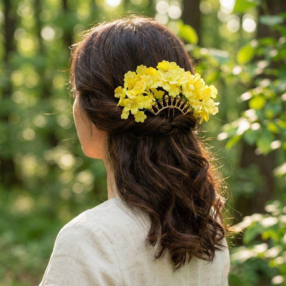 Sweet Flora Hair Stick Bohemian Side Clip Headdress Simulation Flower Hair Fork  Daily Wear