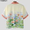 INCERUN Oversized Men Stitching Casual Loose Short Sleeve Print Shirts Tops