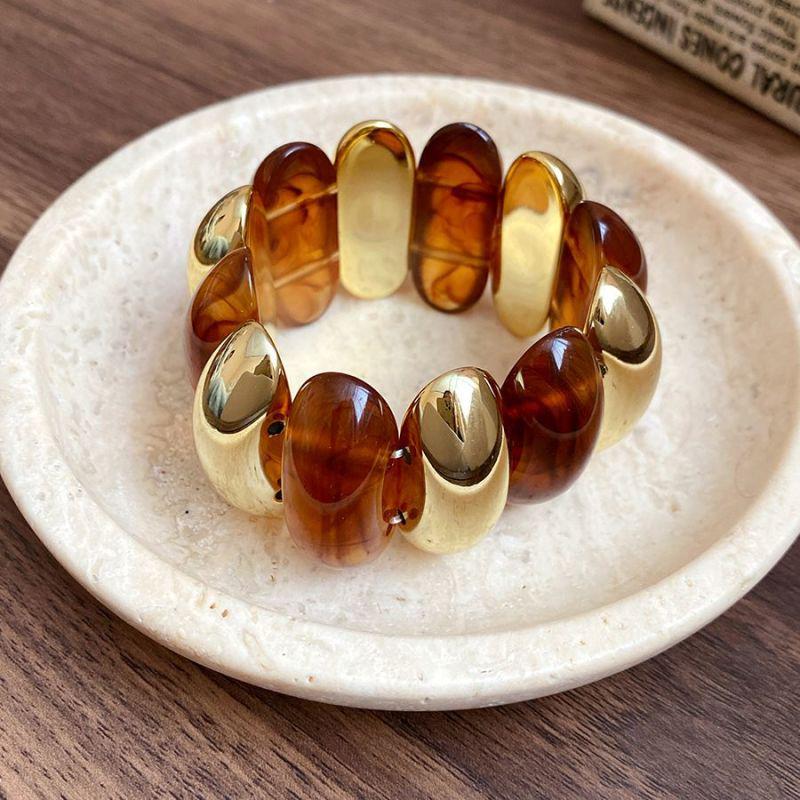 Bracciale Ovale in Acrilico Marmo Europeo e Americano - Pezzo di Gioielleria Retro alla Moda