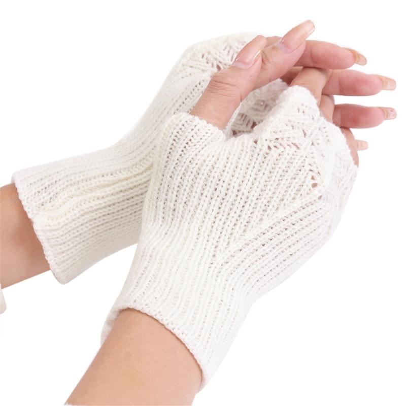 Knitted Half Finger Gloves Stretchy Warm Gloves Fingerless Thumb Hole Gloves