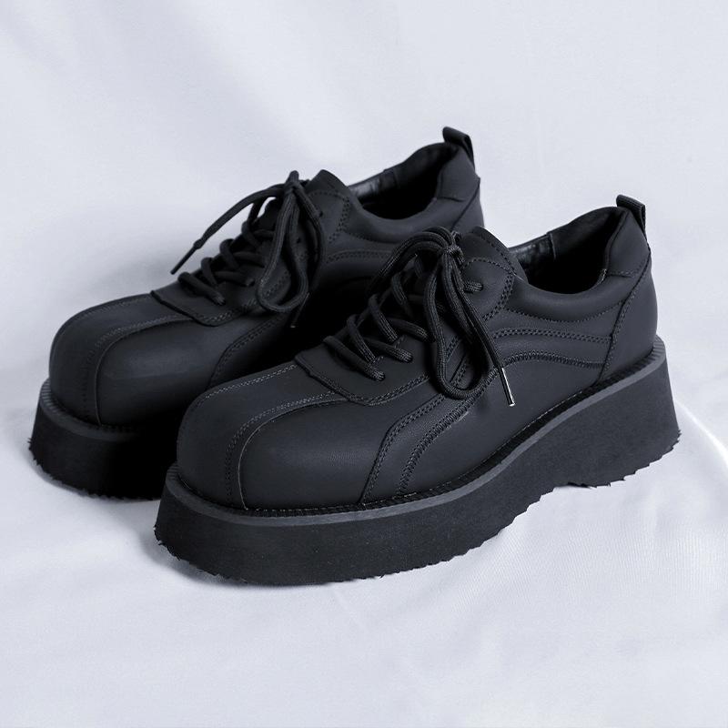 England Style Mens Fashion Platform Shoes Lace-up Original Leather Oxfords Shoe Business Office Dress Black Stylish Footwear Man
