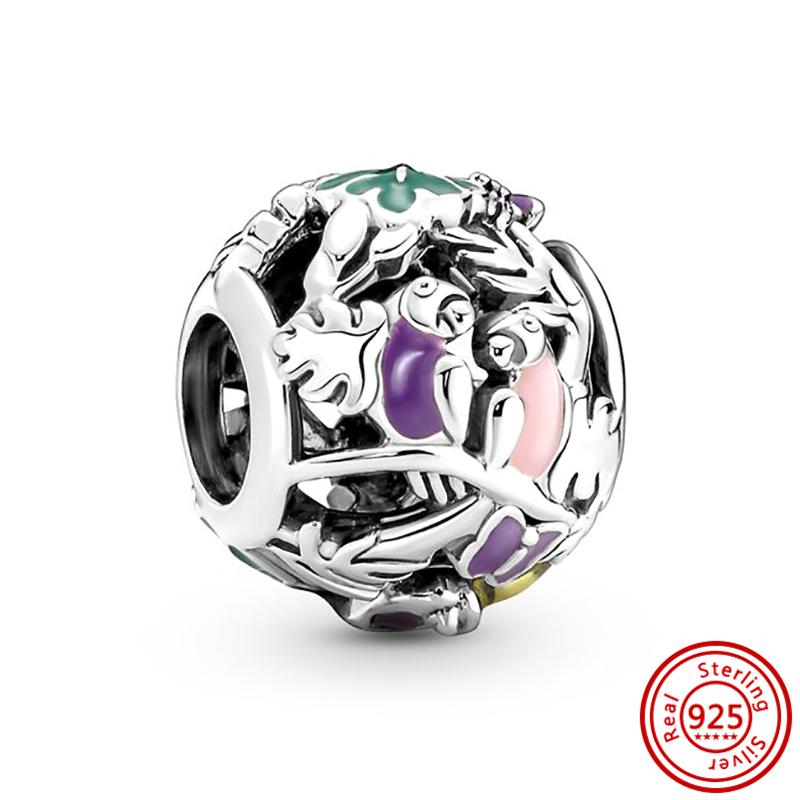 925 Sterling Copper Cartoon Bird Parrot Owl Swallow Feathers Cute Pendant DIY Beads Fit Original Pantaro Charms Bracelet Zircon