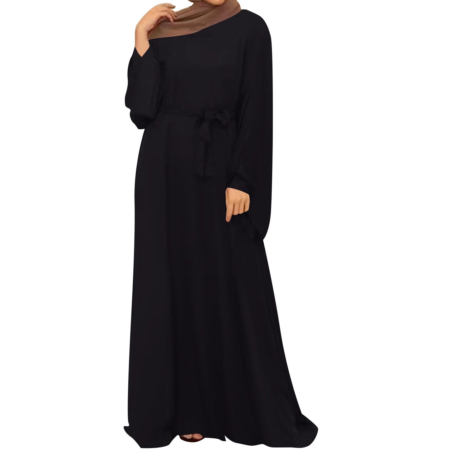 

Мусульманские женские платья Повседневные платья с длинным рукавом и круглым вырезом L