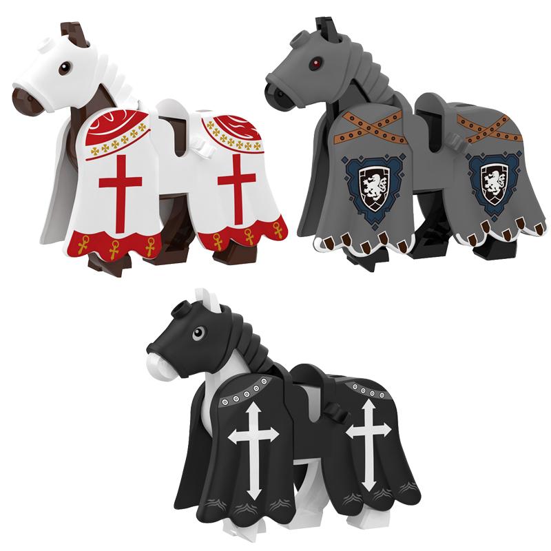 Středověký MOC Hradní Voják Figurky Stavebnice Mount Bílý Lev Zbroj Válečný Kůň Kočár Doprava Vůl Drak Hračky Dárek K149