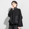Morino Blouson Mixed Front and Loose Black Women's Jacket, Lined, Material, Frills, Back, Volume, Fit, Cute, Casual, Fashionable, Spring/Autumn, (M)