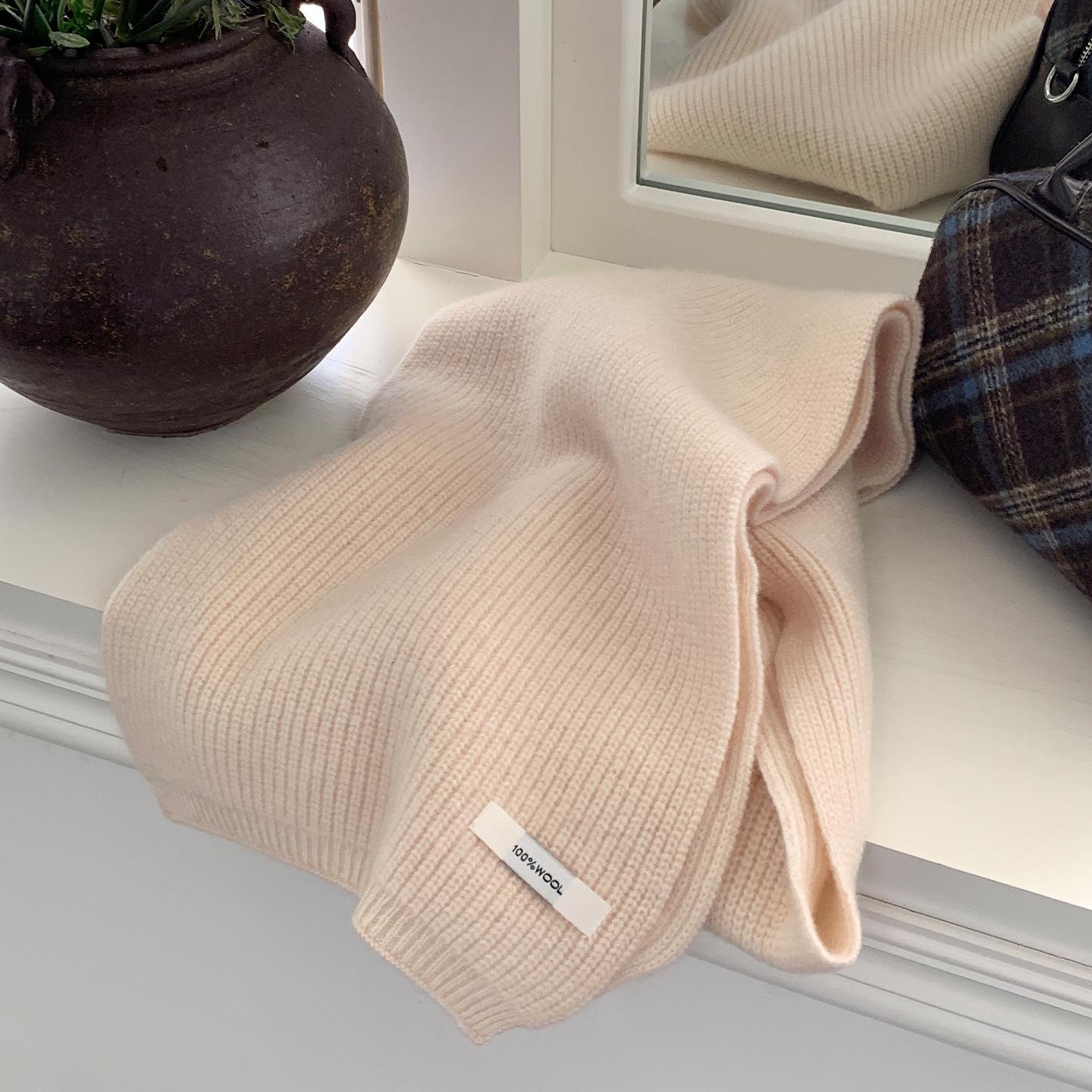 Women s 100% Pure Wool Ribbed Knit Scarf - Soft, Cozy Cold Protection Accessory 85x170 cm бежевый