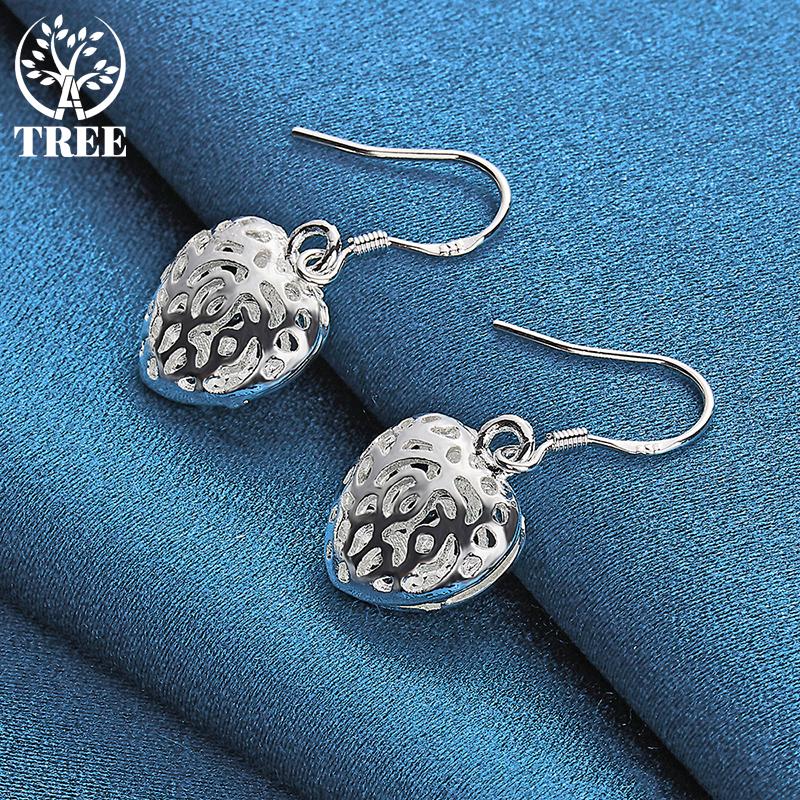 925 Sterling Silber hohle Herz-Kugel-Tropfenohrringe Schmuck
