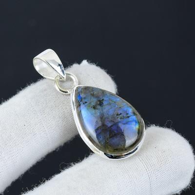 Naturlig Labradorit Ædelsten Sølv Vedhæng i 925 Sterling Sølv - Håndlavet Design, Hverdags Smykke, Unikt Vedhæng Thanksgiving Gave