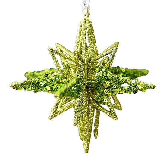 Glitter Christmas Ornaments Green Sequined Butterfly/Star/Reindeer Xmas Tree Hanging Decorations for Xmas Tree Holiday Home Party Decor