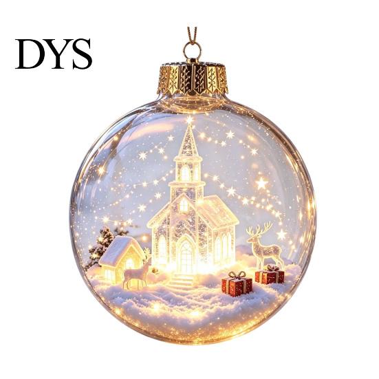 LED Christmas Tree Pendants Glowing Ball Ornaments, 3D Lighted Acrylic Hanging Miniature Scene Ornaments Balls for Mantel Window, Holiday Home