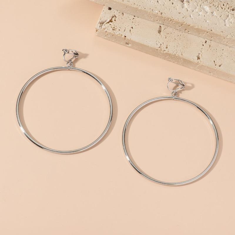 Oversized Round Hoop Clip On Earrings for Women, Elegant Sophisticated European Style Statement Jewelry