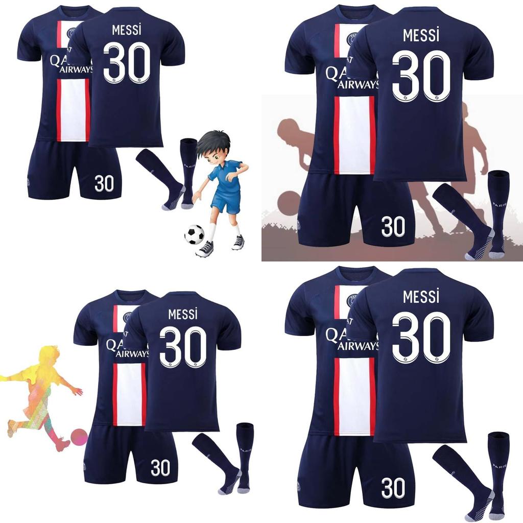 Paris Home Jersey Set Messi 30 Mbappe 7 Neymar 10 Polyester Soccer Kit