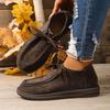 Vintage Khaki Split Suede Low-top Boots Casual Loafers Soft Sole Shoes with Lace-up Genuine Leather Shoes for Women's Autumn