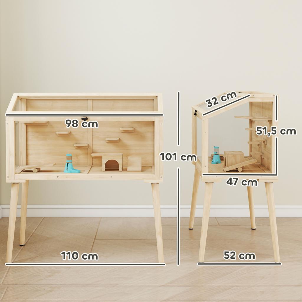 Hamster Cage, Dwarf Hamster Enclosure, Small Animal Hutch with Accessories, Water Bottle, 110 X 52 X 101 Cm, Wood, Plastic