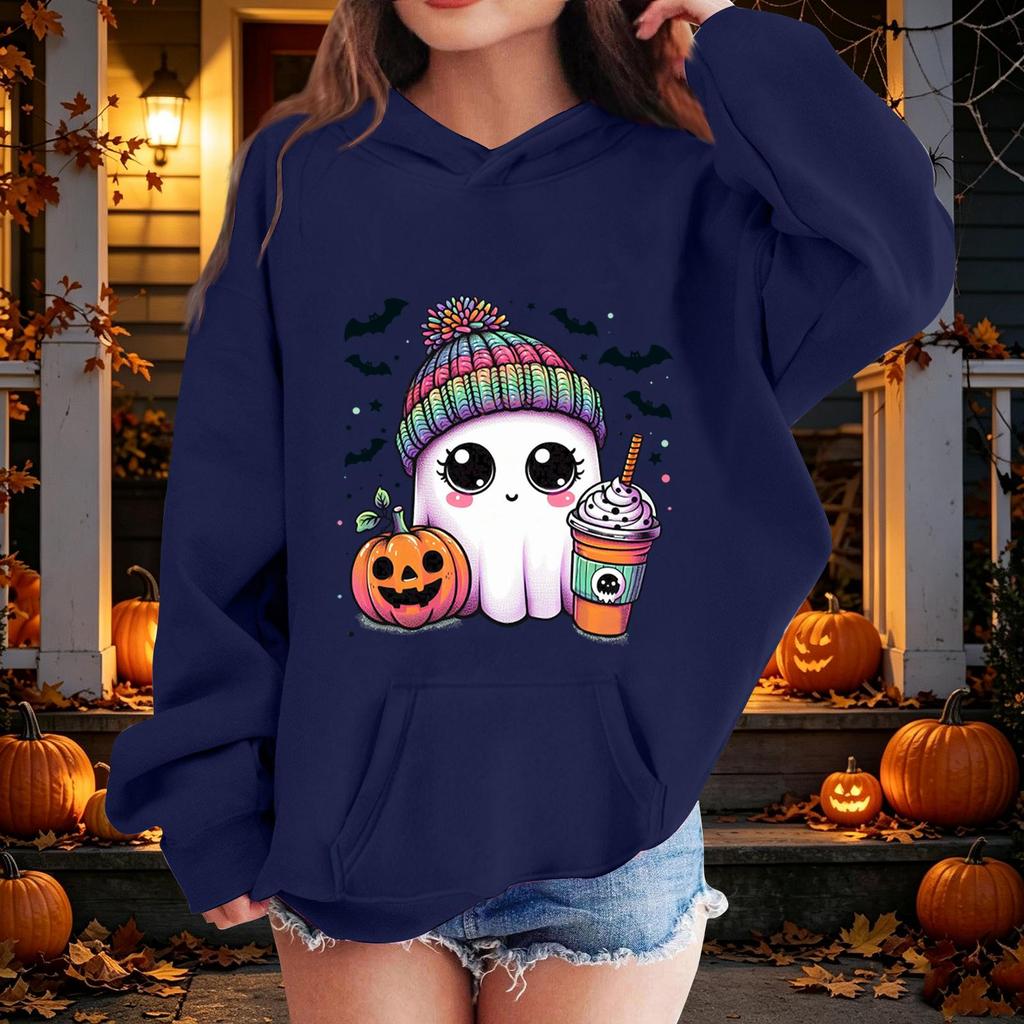 Kids Halloween Printed Hoodie, Loose Fit Casual Pullover for Boys Girls