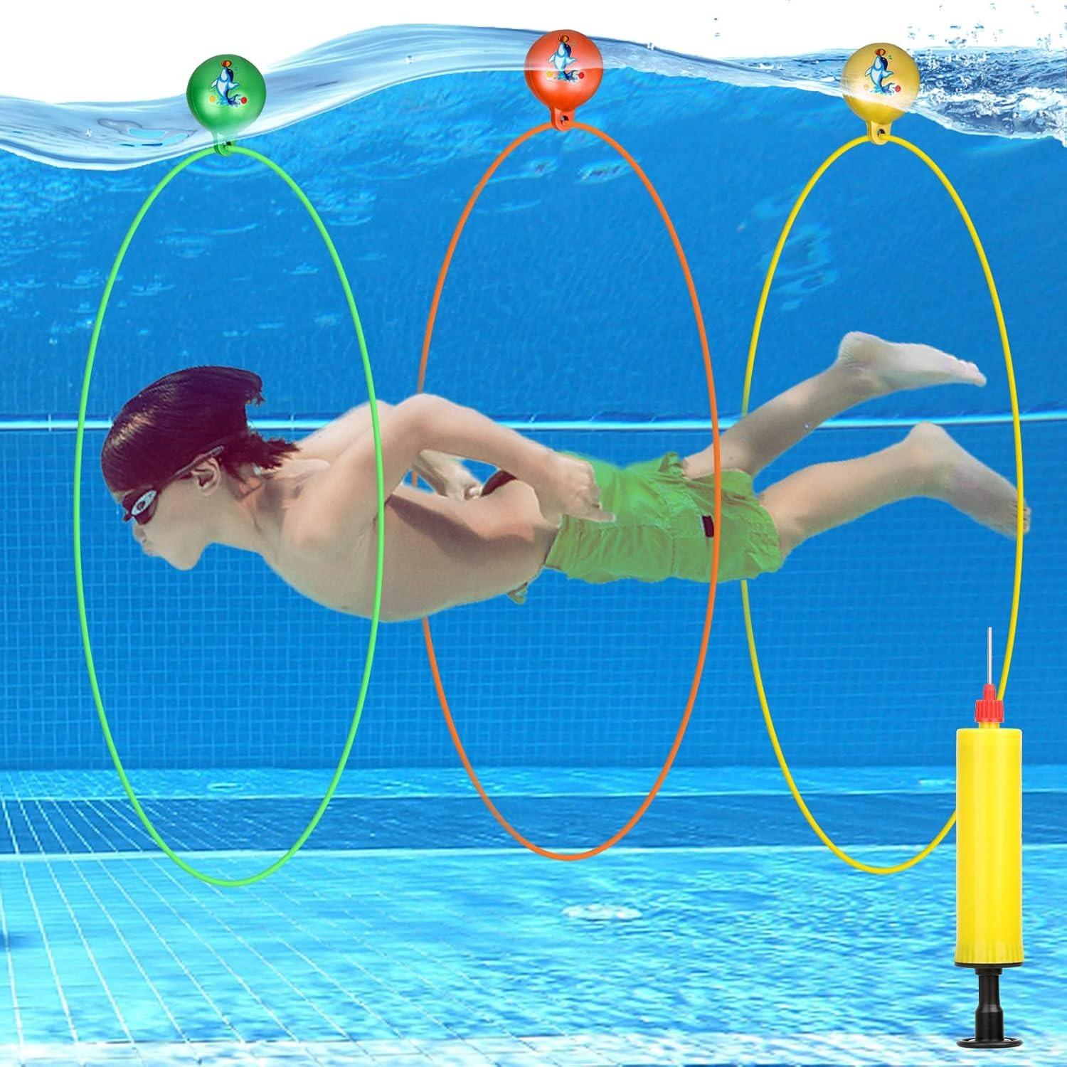 Pool Diving Swim Thru Rings Toys for Kids High Stability No Assembly Required Pool Toy Swim Hoops Underwater Swim Thru Diving Ring Water Training 3-Pack