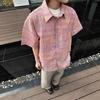 Men's Plaid Textured Short Sleeve Shirt Casual Pocket Detail Loose Fit Streetwear Top