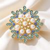 Gold Plated Flower Brooch Rhinestone Embellished Faux Pearl Elegant Lapel Pin for Wedding Formal Pageant Outfit Decor