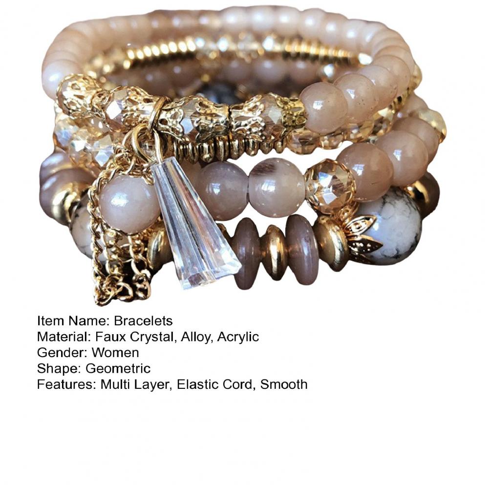 Adjustable Beaded Bracelet Bohemian Style Multi-layered Bracelet Set with Faux Pendants for Women Stackable Jewelry Set for Her