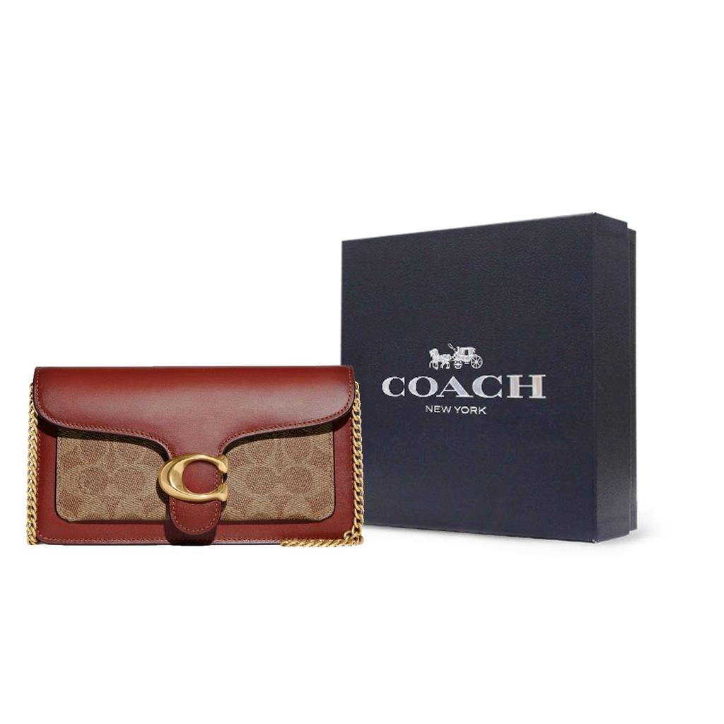 Coach Tabby 20 Classic Monogram Print Metal C Logo Chain Shoulder Bag With Snap Closure Women Shoulder Bag Brown Rust CE774-B4NQ4