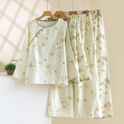 Women's Traditional Cotton Pajama Set: Long-Sleeve, Lightweight, Loose-Fit for Spring/Autumn.
