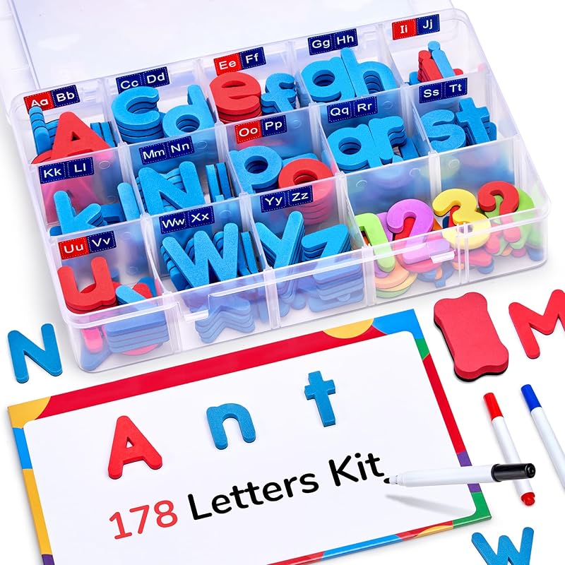 Gamenote Classroom Magnetic Letters Kit 238 Pcs with Double-Side Magnet Board - Foam Alphabet Letters for Kids Spelling and Learning 178PCS