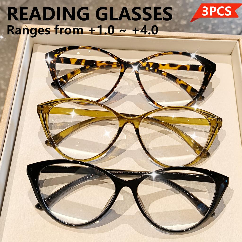 3pcs Chic Cat Eye Reading Glasses for Women Men - Elegant and Stylish Trend with Comfortable Wear Perfect for Office Work Study