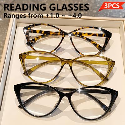 3pcs Chic Cat Eye Reading Glasses for Women Men - Elegant and Stylish Trend with Comfortable Wear Perfect for Office Work Study