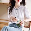 Summer Casual Versatile Top Slimming Lace Black Fungus Collar Short Sleeved Chiffon Shirt for Women Blouses & Shirts