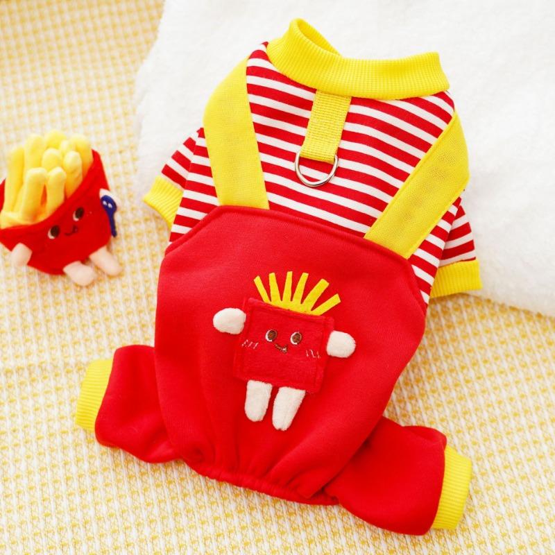 Pet Dog Clothes, Cat Autumn and Winter Fleece Dog Hoodies, Cat Striped Ducks, Medium-sized Dogs That Can Be Towed