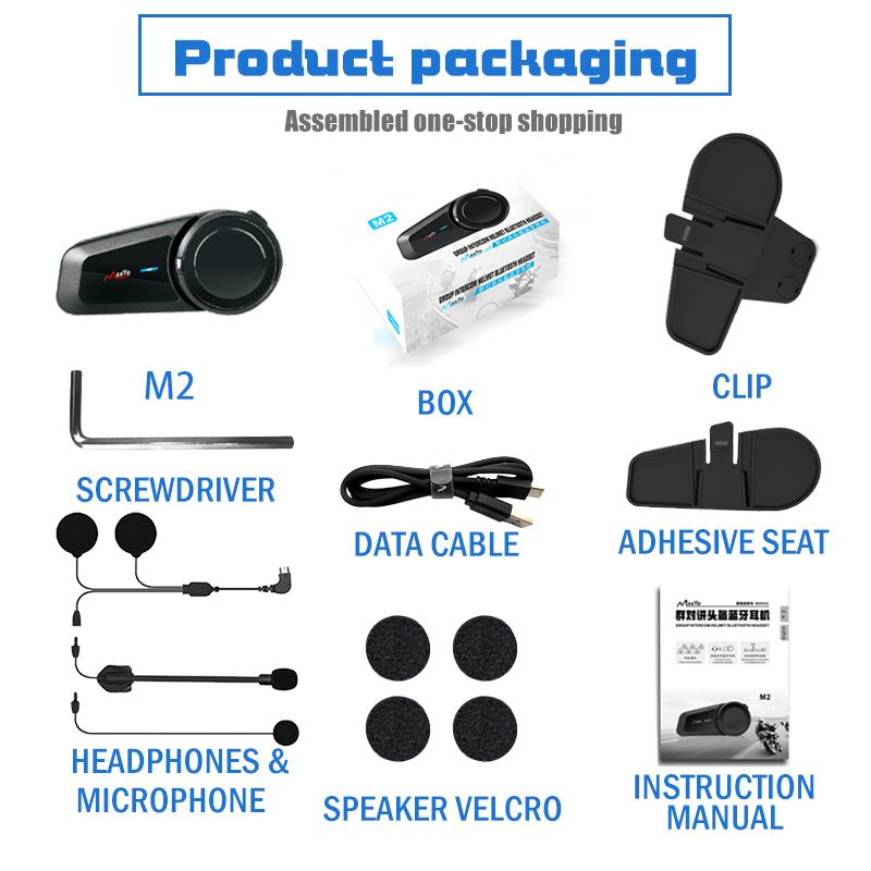 Maxto M2 Motorcycle Helmet Bluetooth Headset Intercom 6 Riders 1000M FM MP3 Helmet Casco Interphones Waterproof IP67 BT5.0