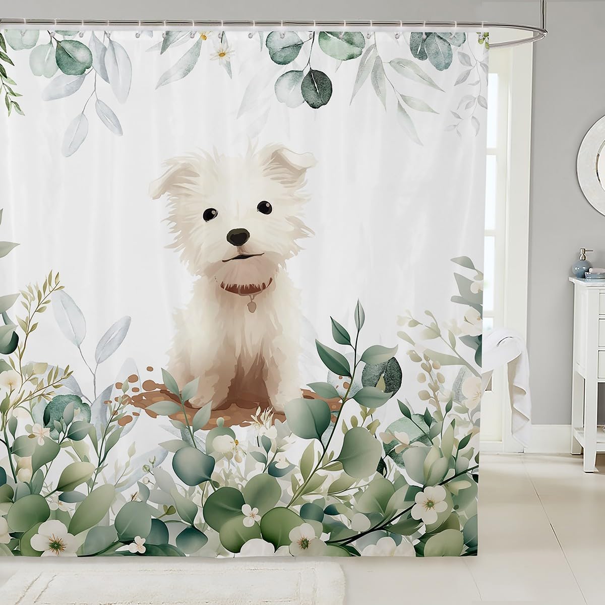 

Erosebridal Cute Dachshund Waterproof Bathroom Curtain For Kids Child Green Eucalyptus Bath Curtain, Pet Animal Shower Curtain W60H190(CM)-1 Pcs