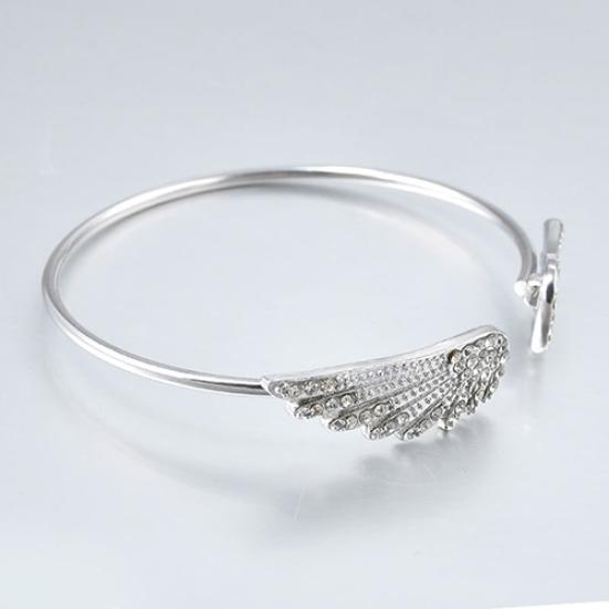 Women's Fashion Silver Color Rhinestone Angel Wings Bangle Cuff Bracelet Jewelry