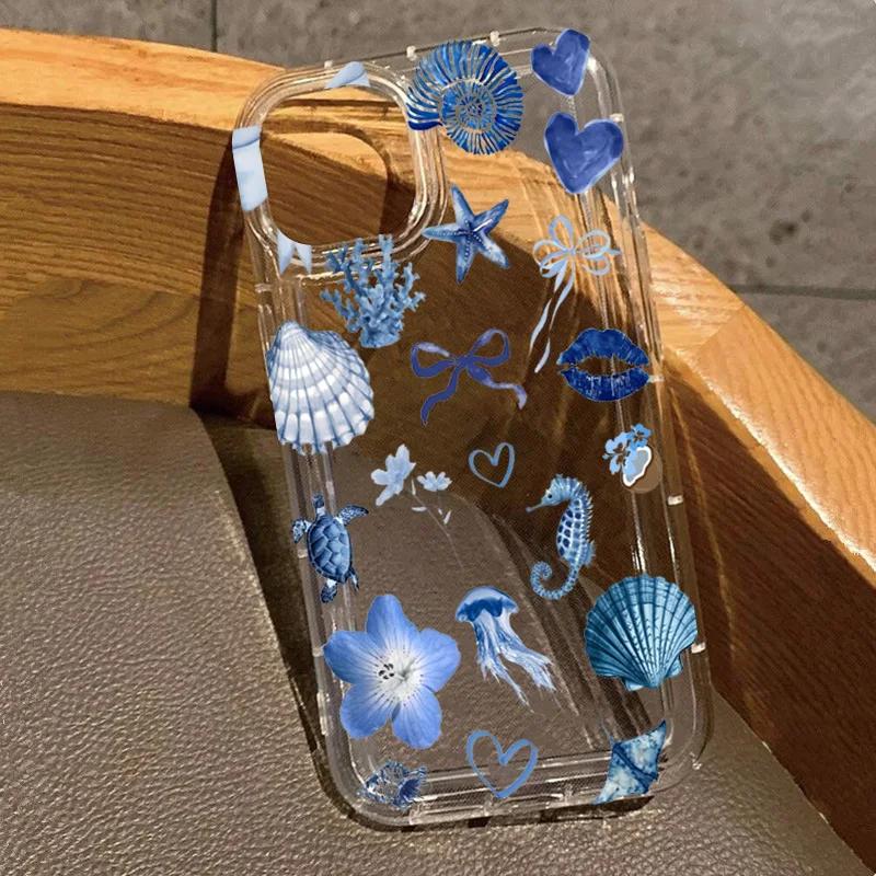 Ocean Life Theme Phone Case For iPhone 17 Air 16 E 15 14 13 12 11 Pro Max Plus Mini SE 2020 2022 Transparent Shockproof Cover
