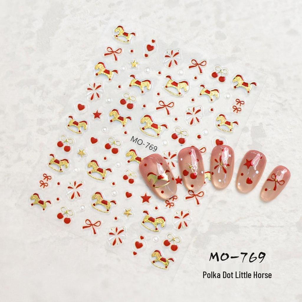 3D Cute Polka Dot Little Horse Glitter Nail Art Stickers for New Year DIY