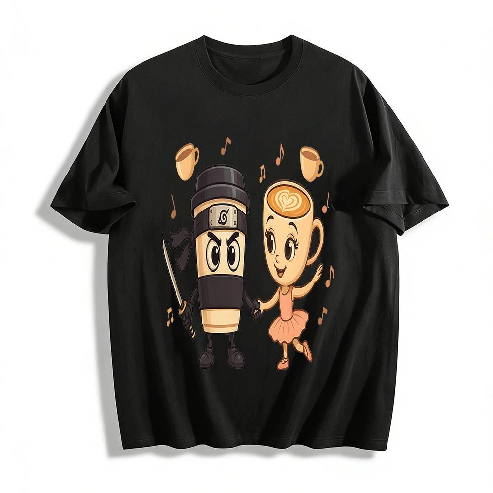Ninja Coffee Cup And Ballet Coffee Cup Fun Print T-Shirt Pure cotton T-shirt XXS