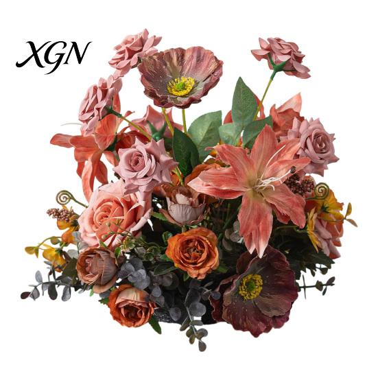 Lifelike Faux Floral Centerpieces Artificial Table Flower Arrangement, Mixed Lily Rose Silk Fake Bouquet, Elegant Vintage Style Decor for Dining