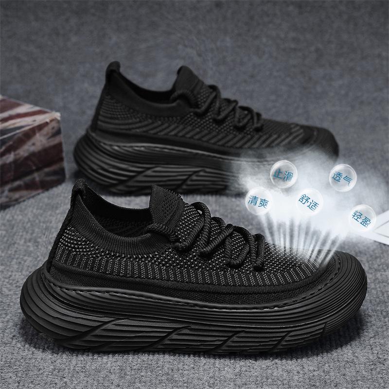 Men's Shoes Summer Breathable Mesh Casual Sports Mesh Shoes Lazy Soft Sole Black Flat Socks Shoes