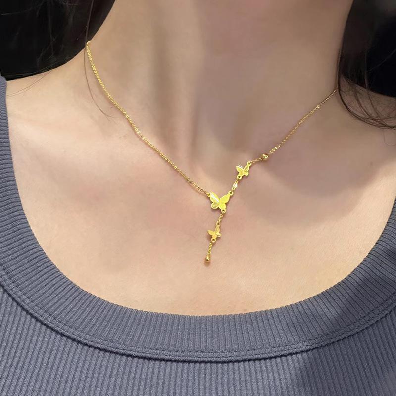 Butterfly Fringe Necklace Women Titanium Steel Simple Collarbone Chain Accessory Non Fading