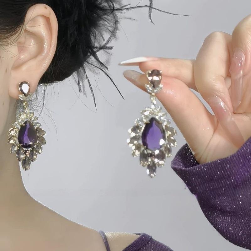 

Fashionable Zircon Gradient Purple Water Droplet Earrings One Size фиолетовый