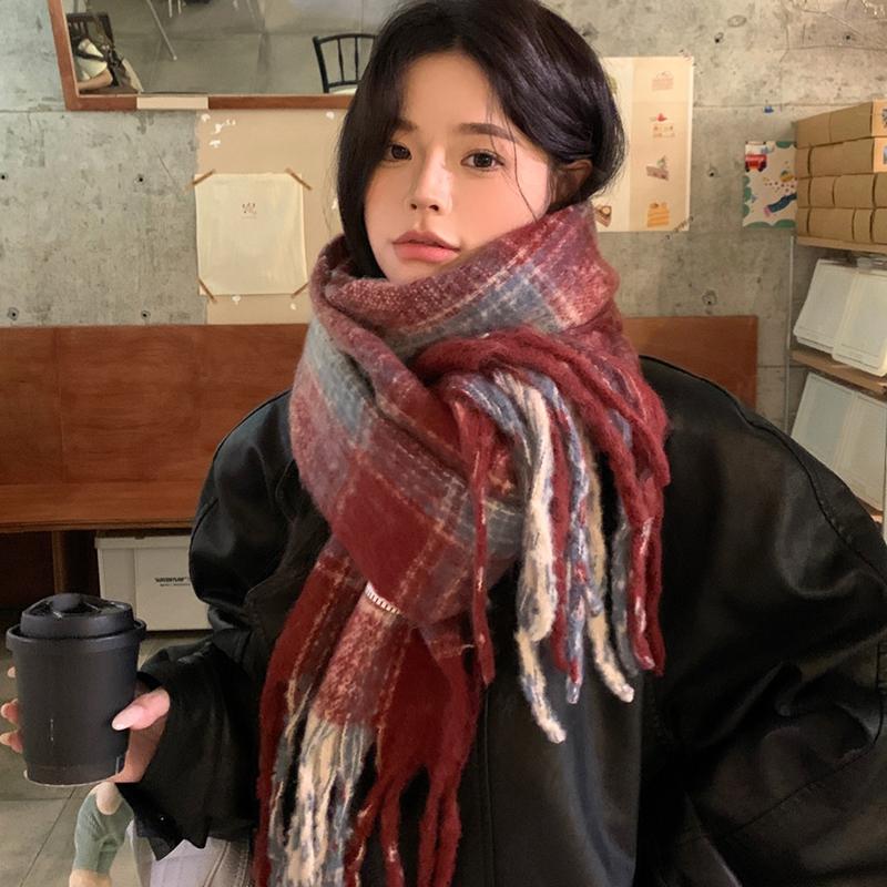 Autumn And Winter  Korean Plaid Scarf Women'S Thick Atmosphere Warm Student Shawl Neck Scarf