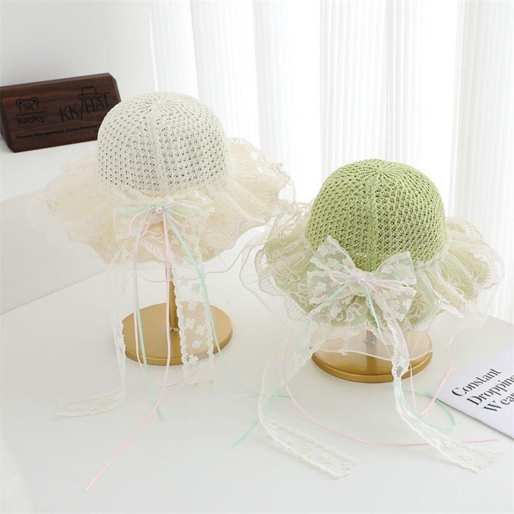 Pearl Decoration Children Sun Hat Wide Brim Straw Hat Cute Style Kids Sun Hat Girls Accessories