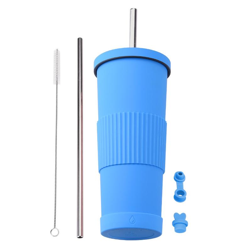 830Ml Stainless Steel Straw Cup Large Capacity Non-Slip Sleeve Straw Thermos Cup Simple Car Water Cup