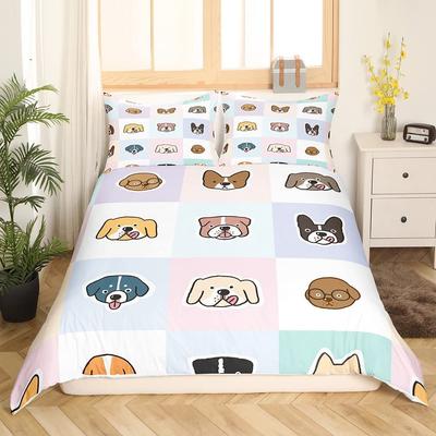 Cute Dog Duvet Cover Set King Queen Size Kawaii Dog Animals Pattern Bedding Set for Kids Boys Girls Polyester Comforter Cover