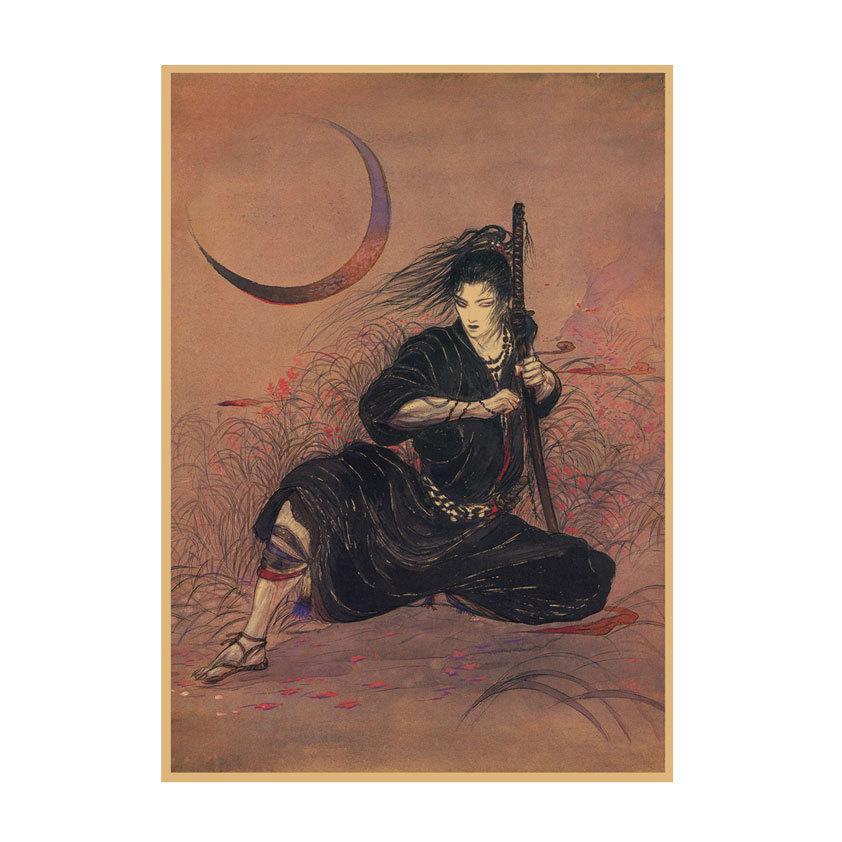 Yoshitaka Amano Retro Japanese Illustration Poster for Bar & Restaurant Wall Decor