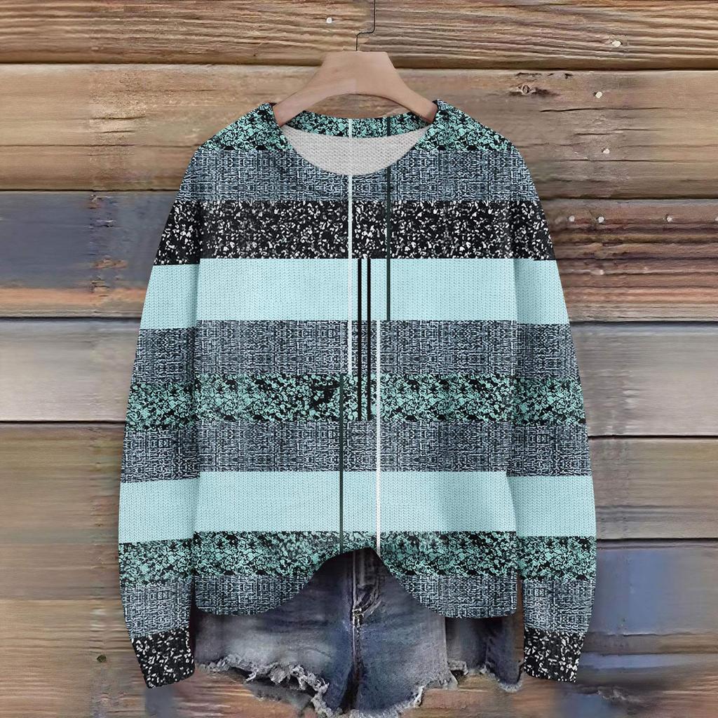 Long Sleeve Pullover Sweaters For Women O Neck Casual Cute Printing Knit Oversized Sweater