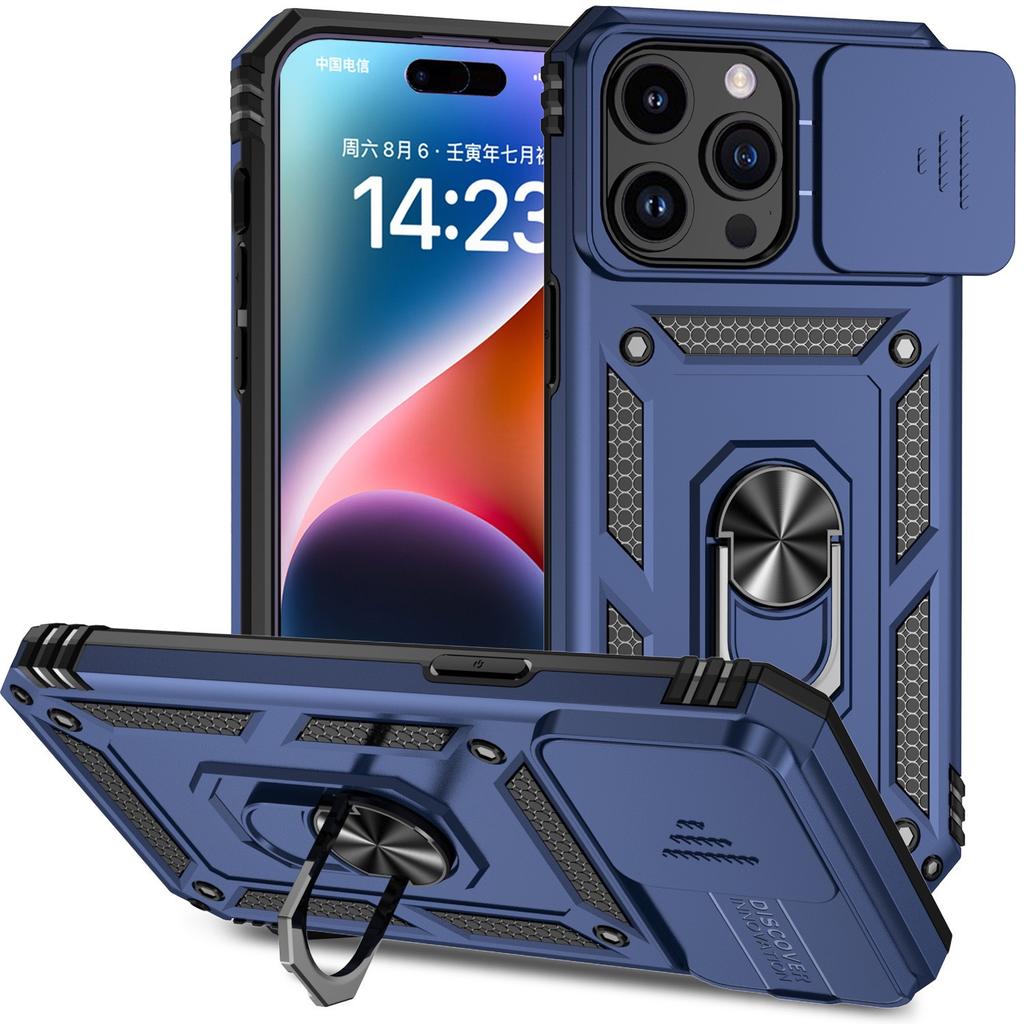 Apple 15Pro Etui na Telefon Stojak Pierścieniowy Przesuwane Okienko 13ProMax Magnetyczny Stojak Pokrowiec Ochronny
