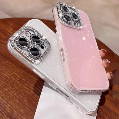 Acrylic Bling Glitter Rhinestone 2 IN 1 Candy Color Case for iPhone 16 15 14 13 12 11 Pro Max Plus Jewelled Protection Cover