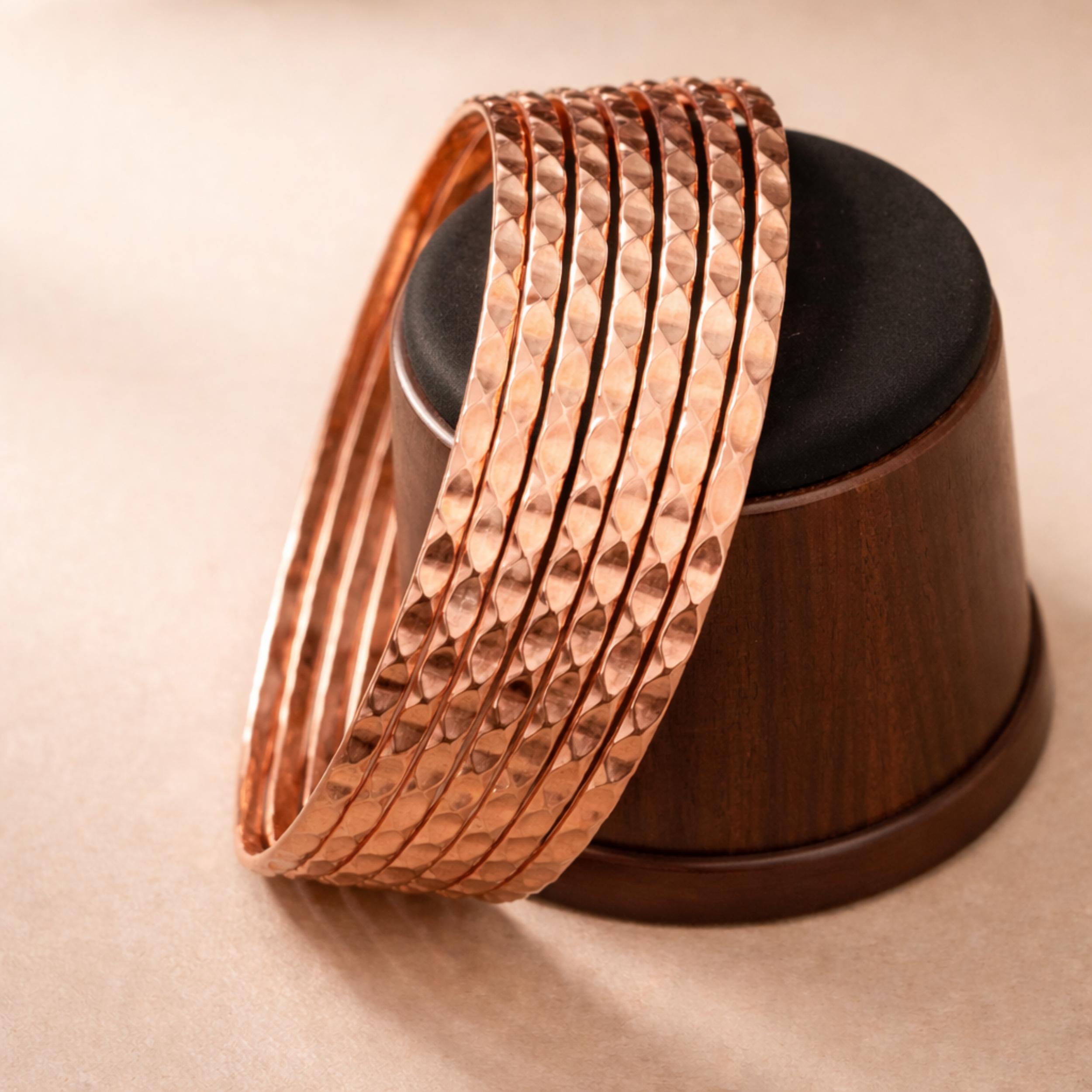 Набор из 7 молотковых медных браслетов-бэнглов, ручная работа, штабелируемые медные браслеты, минималистичные богемные украшения, подарок для нее 6 Inches