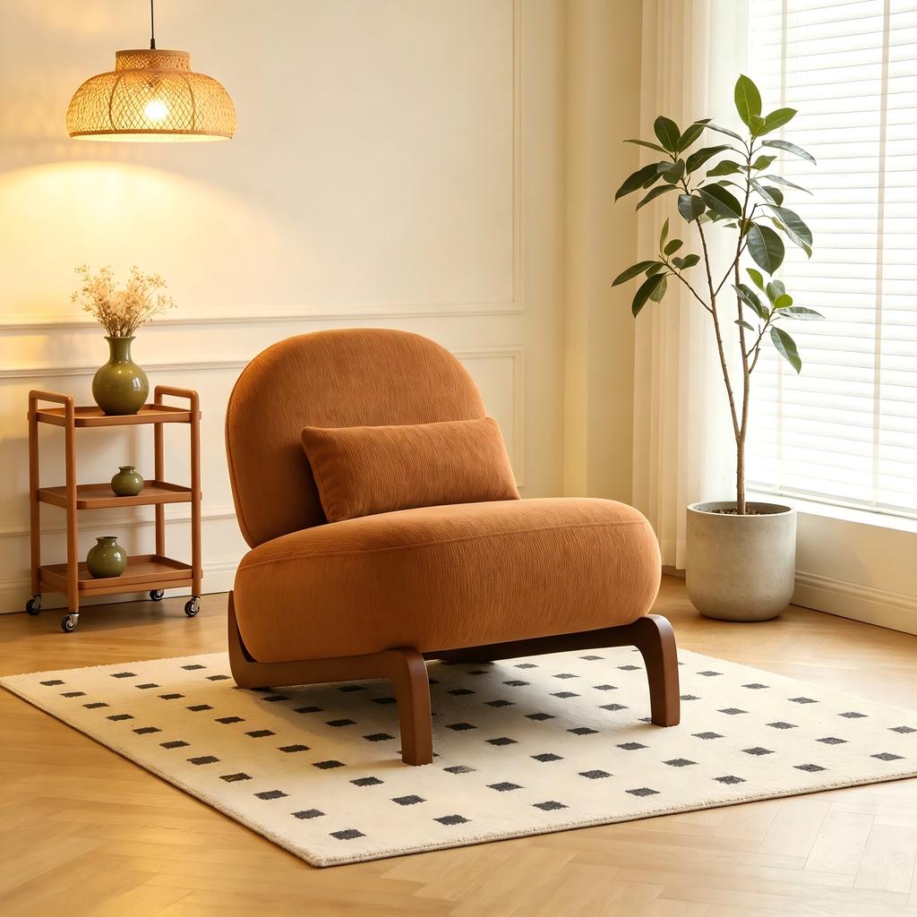 Cute Accent Chair with Solid Wood Legs, Velvet Living Room with Soft Cushion, Cozy Bedroom, Comfy Armless Reading for Apartment, Waiting Room, Balcony